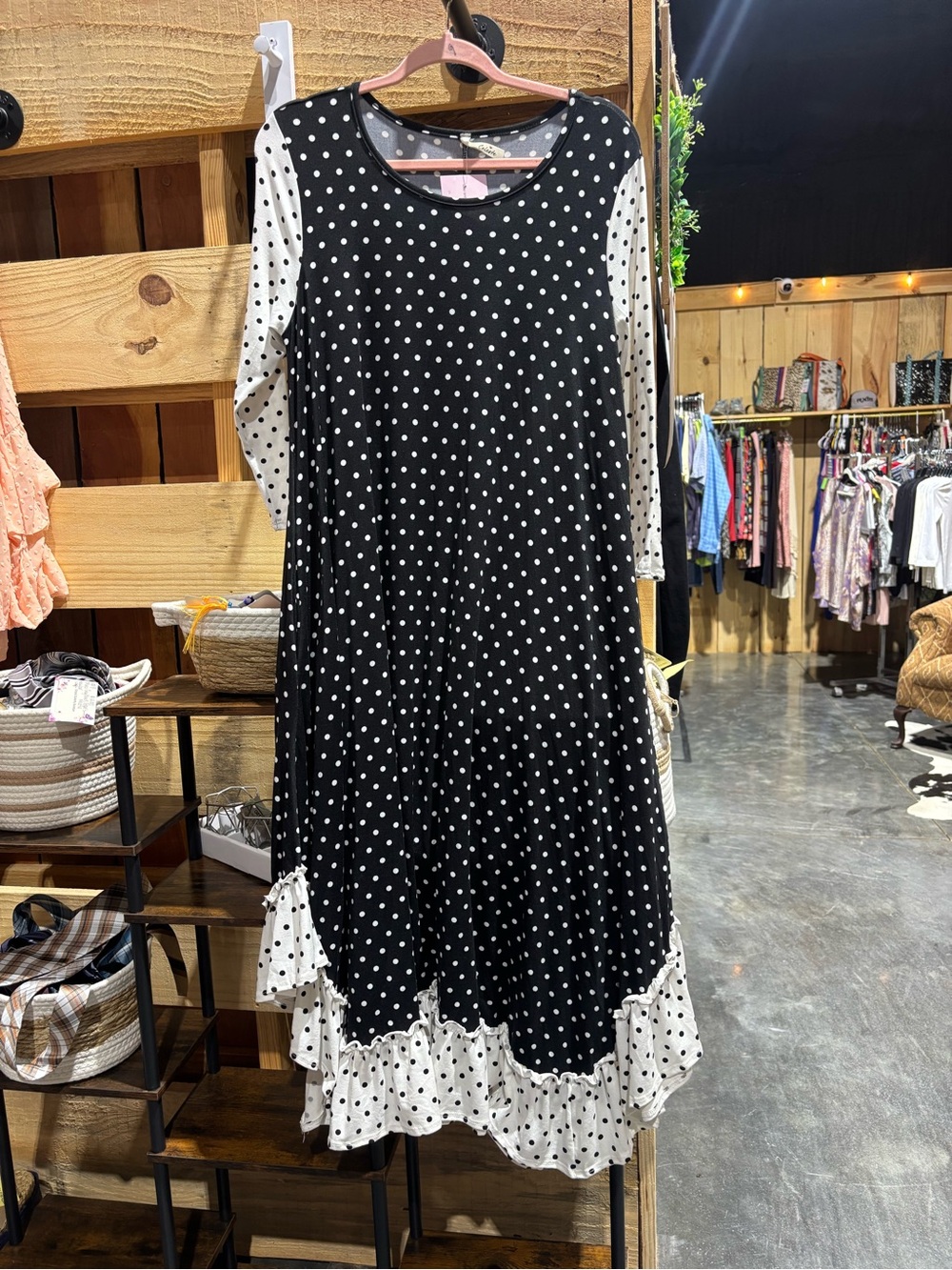 Celeste Black & White Polka Dot Ruffle Midi Dress